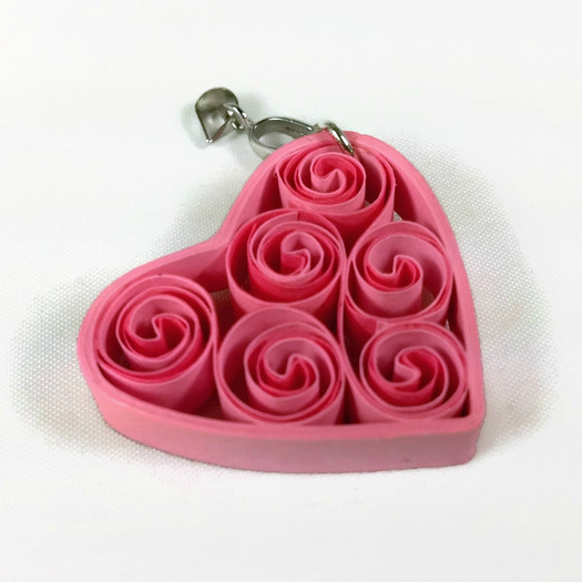 pink heart pendant paper filigree necklace